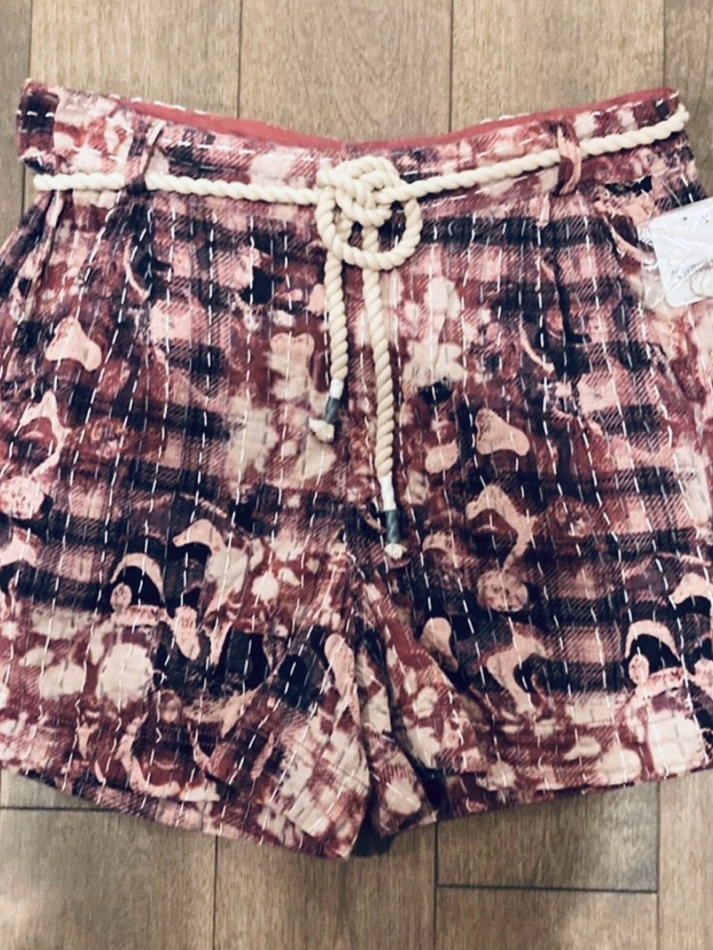 NWT Free People Days Like This Quilted Shorts shades of rose pink & cream